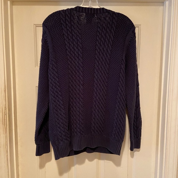 L.L. Bean Blue Cableknit Crewneck Sweater Sz L-Regular 100% Cotton Style 280394 - Picture 2 of 8